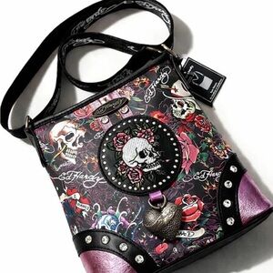 NWT Ed Hardy Multicolor Skull Crossbody Bag